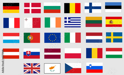 Flags of all twenty-seven member states of European Union