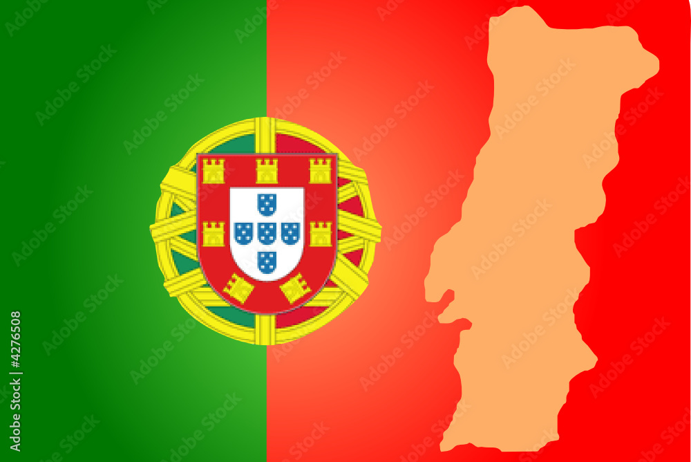 Fond de carte Portugal devant drapeau