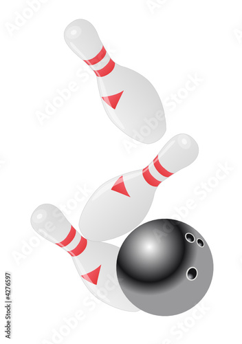 Bowling ball and pins