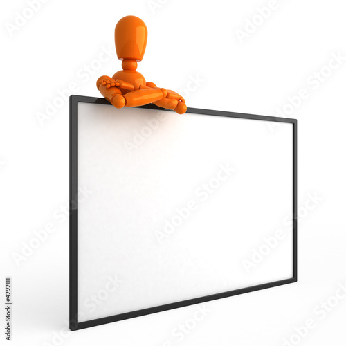 Orange mannequin with billboard