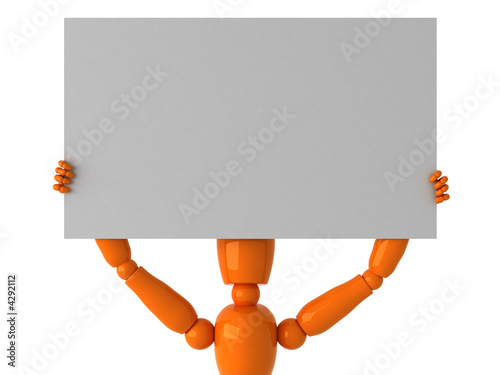 Orange mannequin with billboard