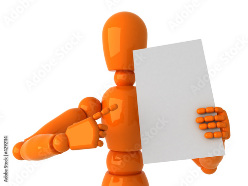 Orange mannequin with billboard