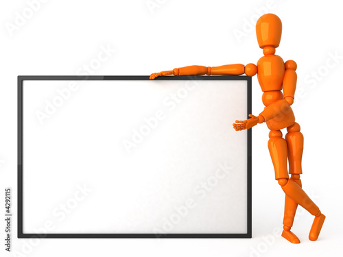 Orange mannequin with billboard