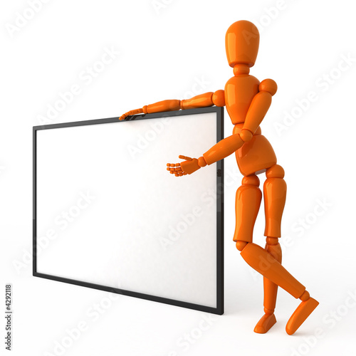Orange mannequin with billboard