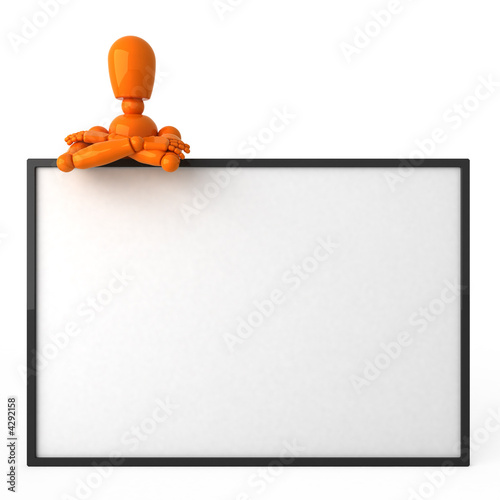 Orange mannequin with billboard