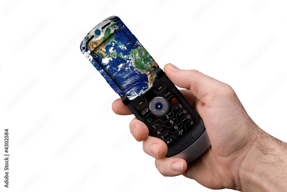 man's hand holding modern globe cell phone man's hand holding modern globe cell phone