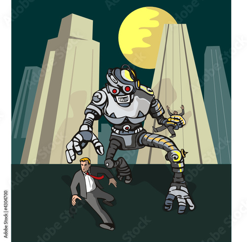 Alien robot chasing a dude