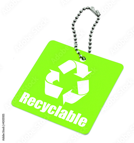 green tag with recyclable symbol