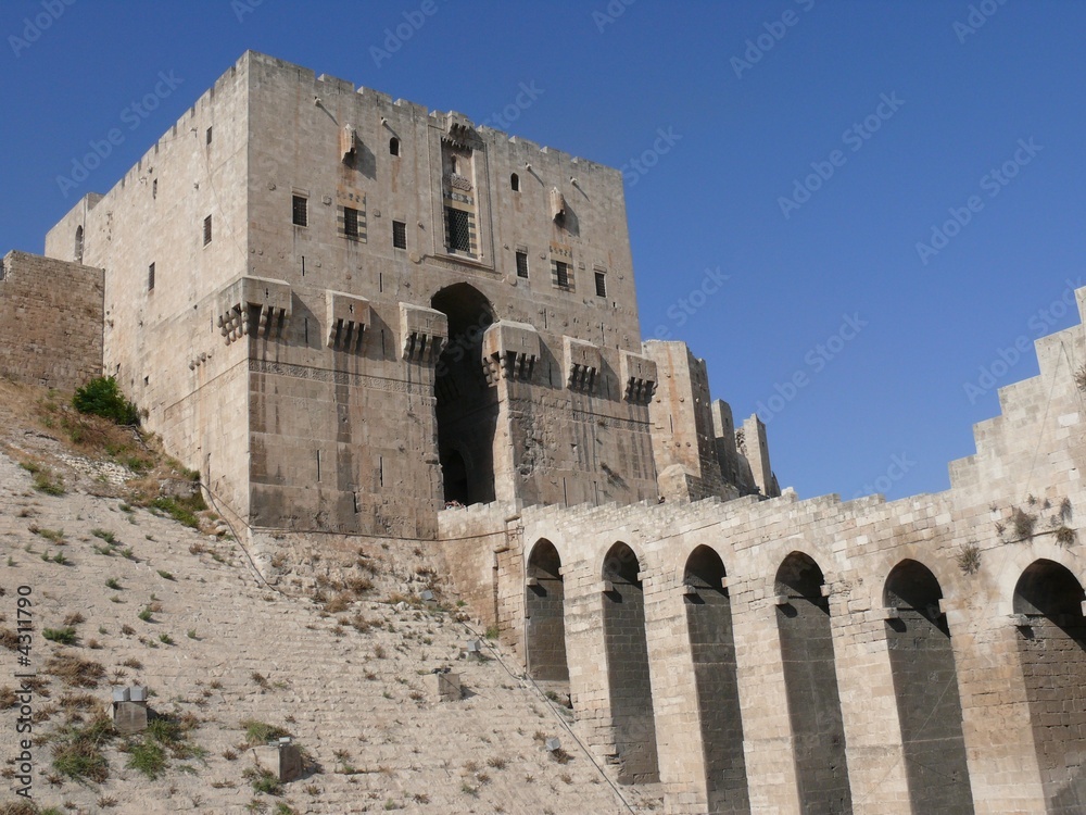 Citadel fortifications gateway, castle doorway, Aleppo, Syria