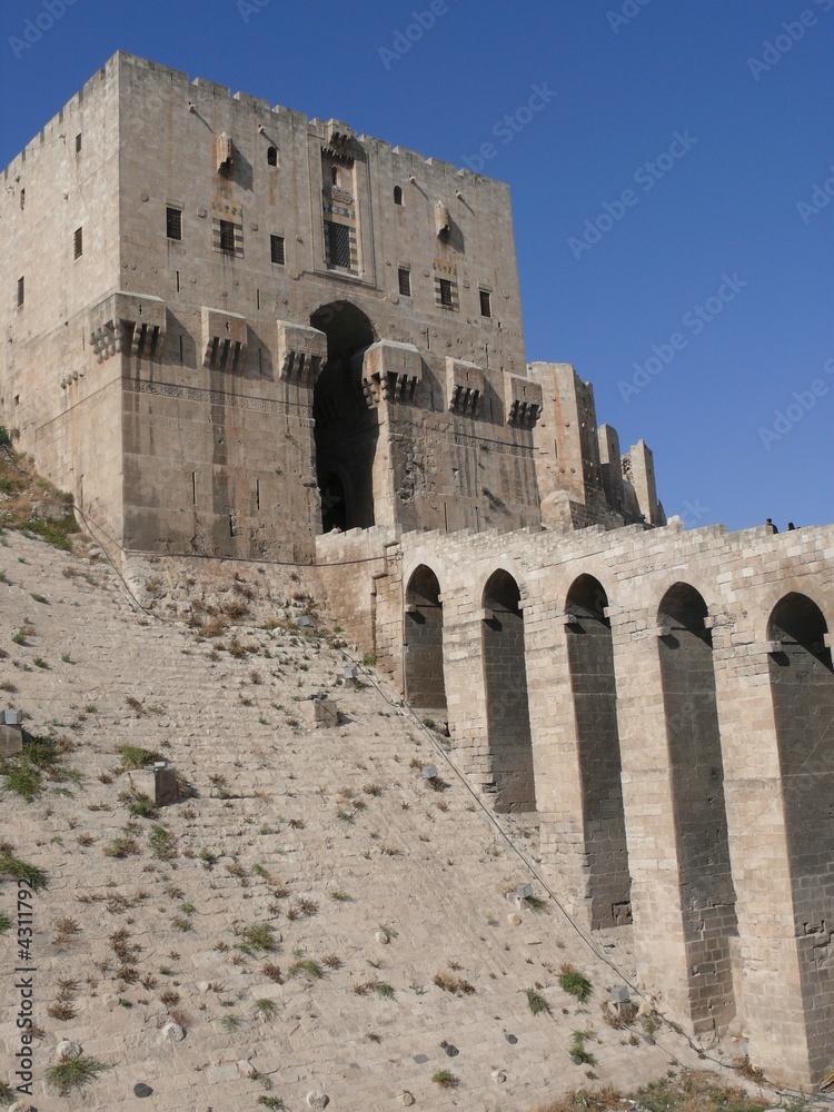 Citadel fortifications, castle gateway, Aleppo, Syria Citadel fortifications, castle gateway, Aleppo, Syria