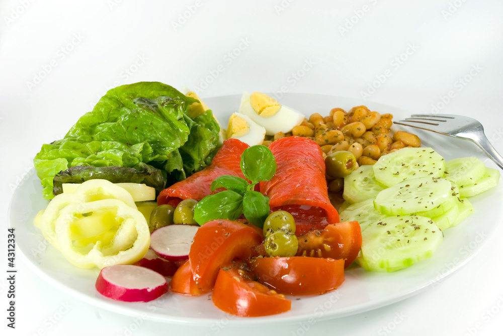 beans mixed-vegetable salad with lettuce,peepper,radish beans mixed-vegetable salad with lettuce,peepper,radish