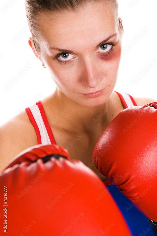 Woman boxer with a bruise on her face Woman boxer with a bruise on her face