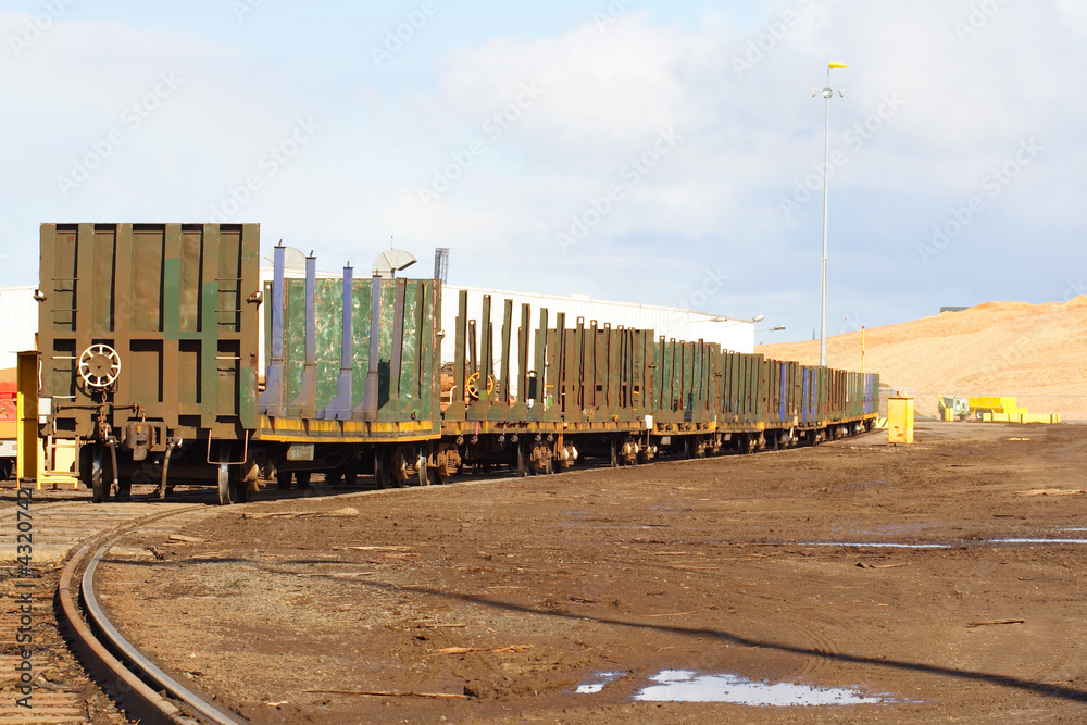 Train carriages for transport of logs Train carriages for transport of logs
