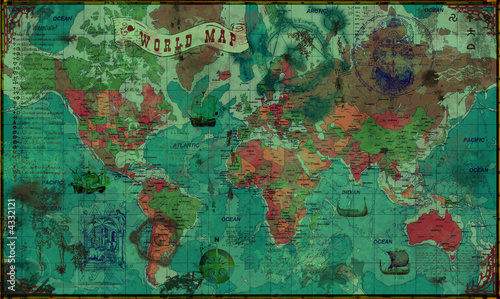 Modern world political map made in retro style