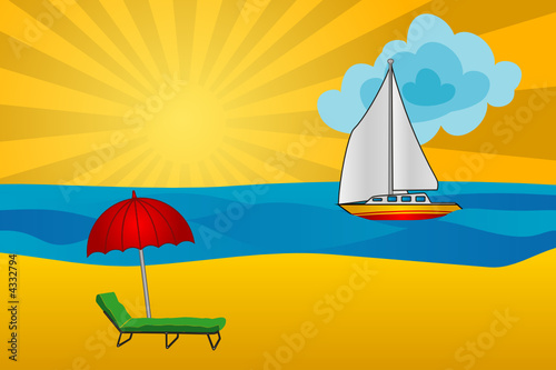 Sunset on the sea. The vector image.
