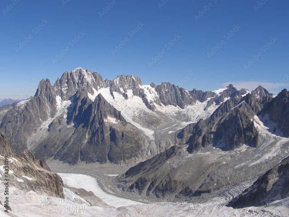 glaciers et aiguilles vus du télécabine de la pointe helbronner