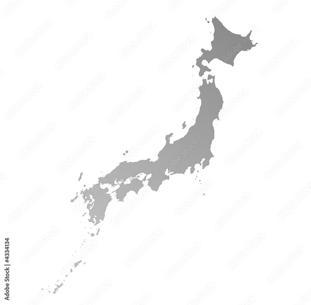 Detailed isolated gray gradient map of Japan