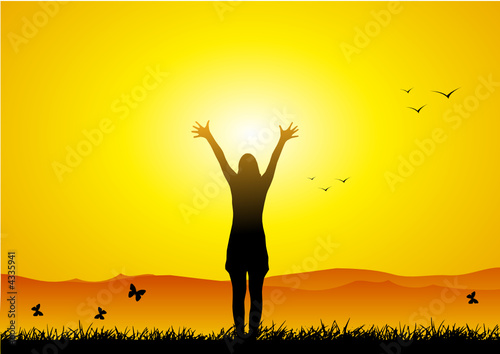 Girl having fun at sunset