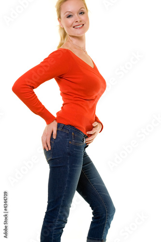 Fotografie Beautiful blond in red sweater