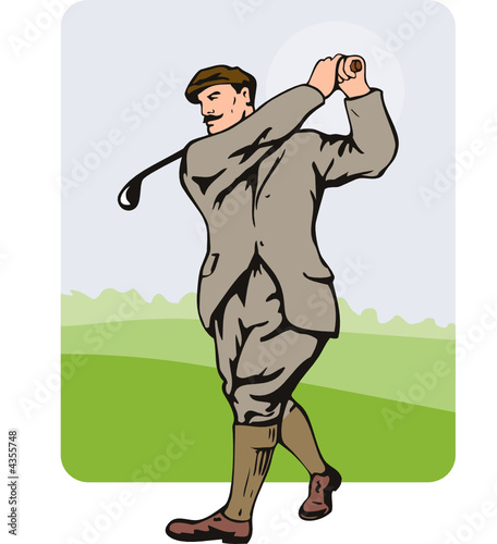 1930s golfer taking a swing