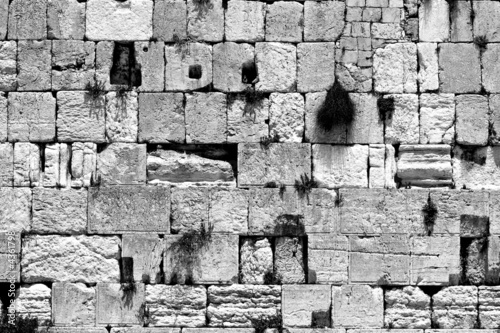black and white cut out of the wailing western wall, jerusalem