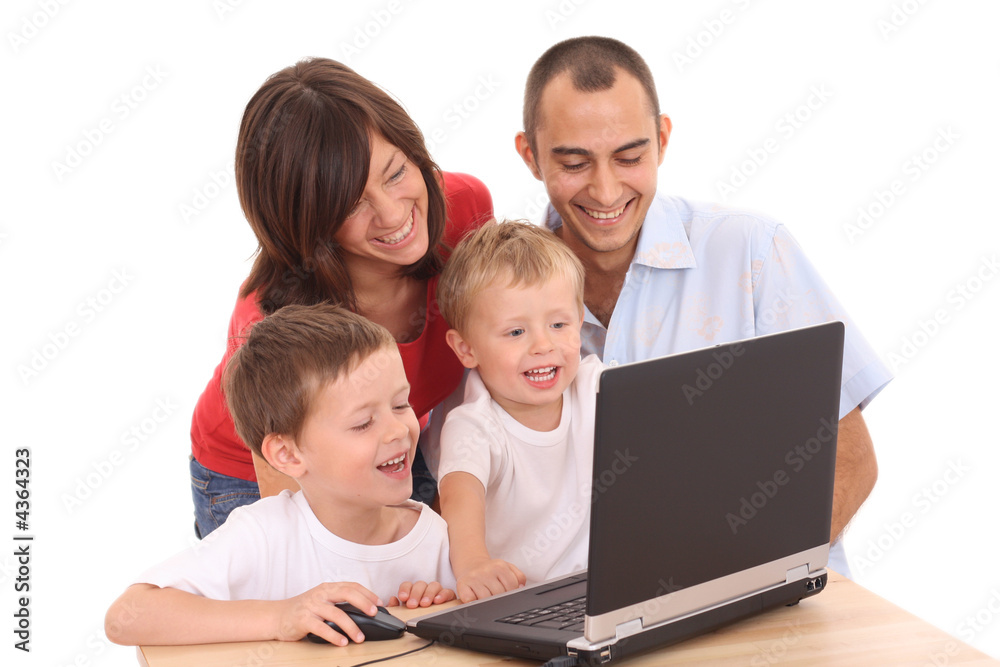 family using laptop