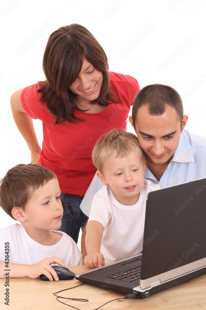 family using laptop