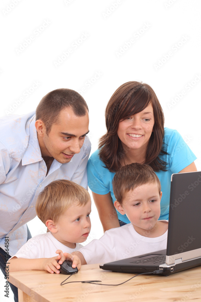 family using laptop