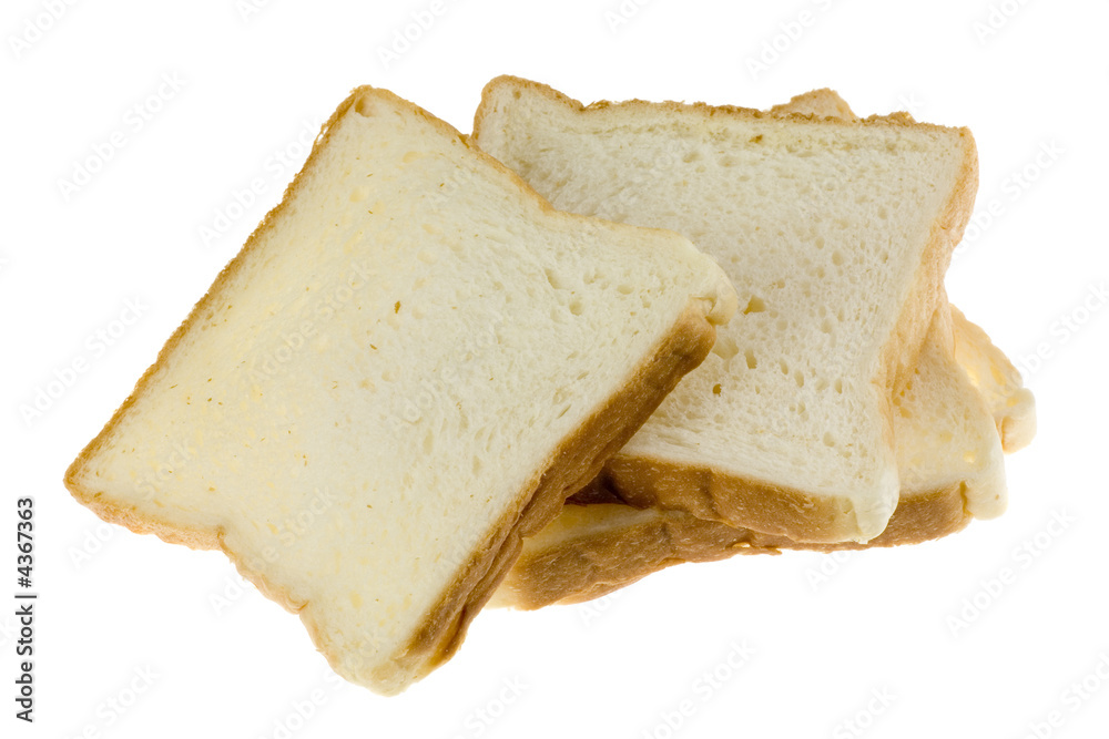 Pile of slices of bread isolated on white background