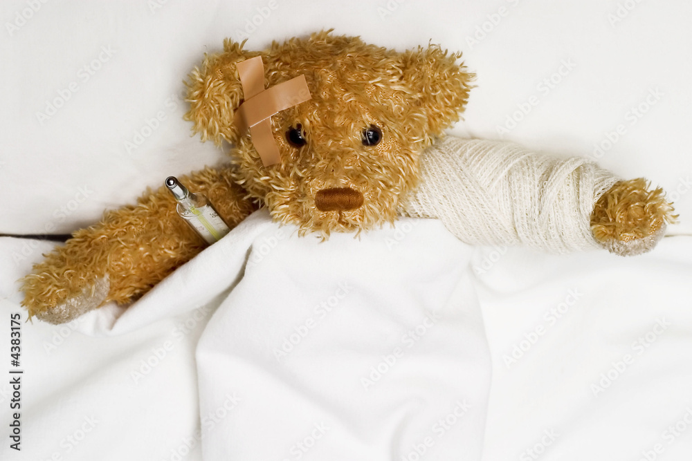 Teddy bear as a patient in hospital