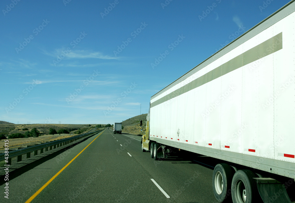 Semi truck going fast on interstate highway