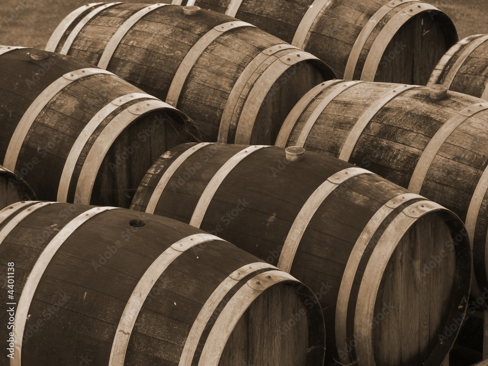 Wine Barrels in Sepia