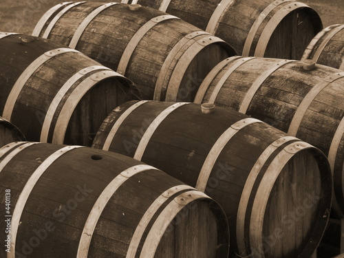 Wine Barrels in Sepia photo