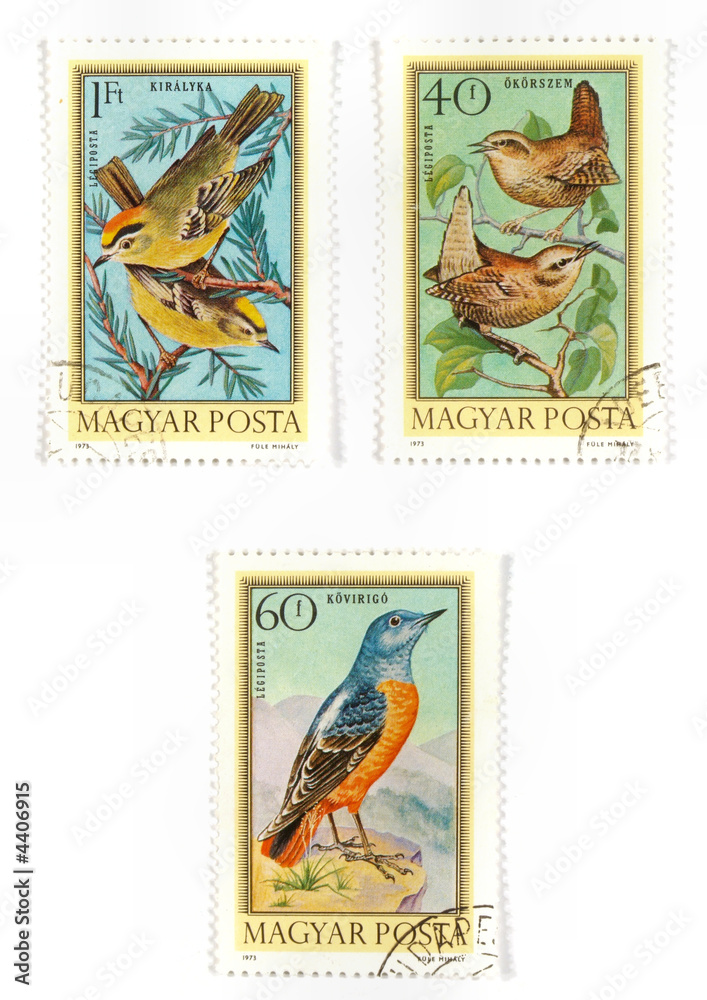 Wild birds on old stamps