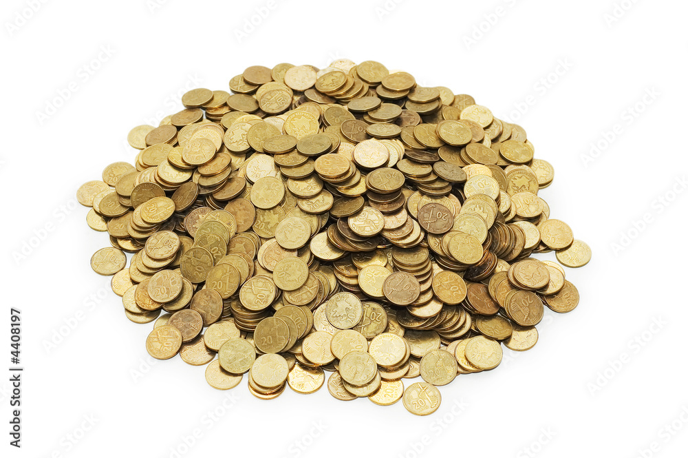 Pile of golden coins isolated on white Pile of golden coins isolated on white