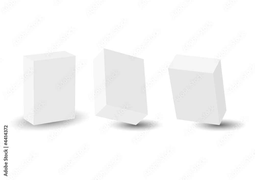 3D blank boxes in different perspectives over white background 3D blank boxes in different perspectives over white background