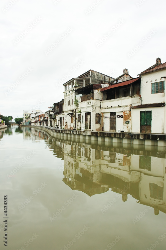 scenary of melaka river and ancient buildings in Malaysia