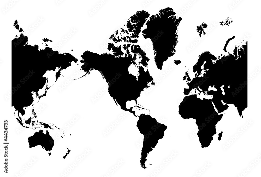 Naklejka premium Mapa świata wyśrodkowana w Ameryce