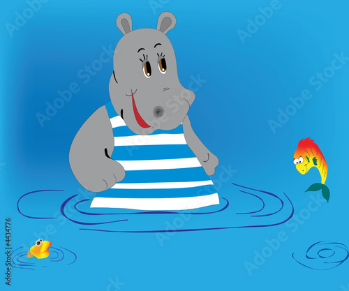 hippopotamus and fish