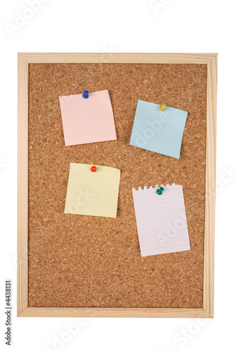 Isolated corkboard and blank notes with clipping path