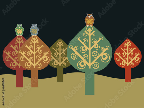 trees with owls at night