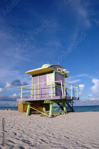 Purple and Yellow Art Deco Lifeguard Tower in South Beach © abstrand