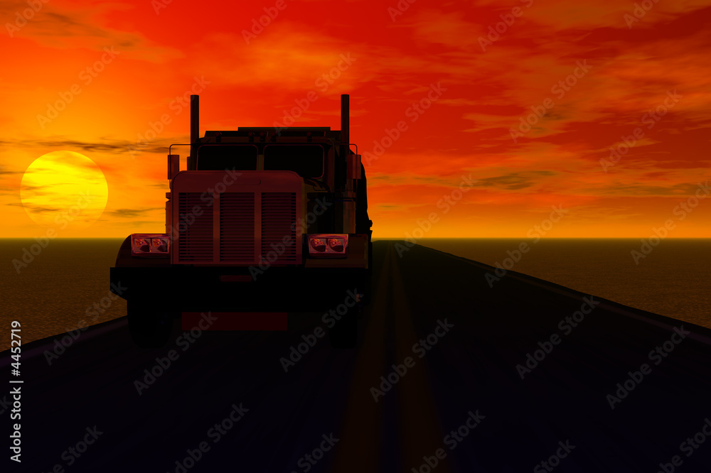 shadow of truck with sunset shadow of truck with sunset