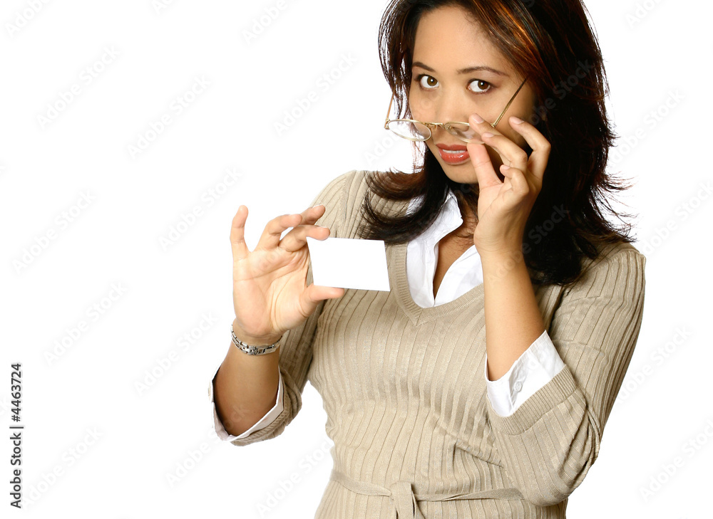 Asian businesswoman half pulling her glasses off Asian businesswoman half pulling her glasses off