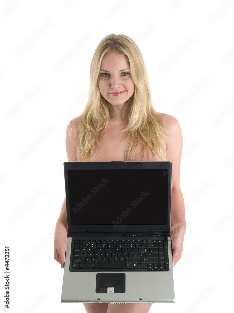 nude blonde with a laptop computer nude blonde with a laptop computer