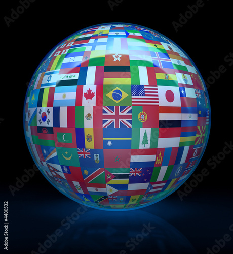 The glass globe with flags of the world