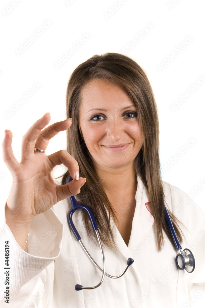 young woman doctor with stethoscope - good message young woman doctor with stethoscope - good message