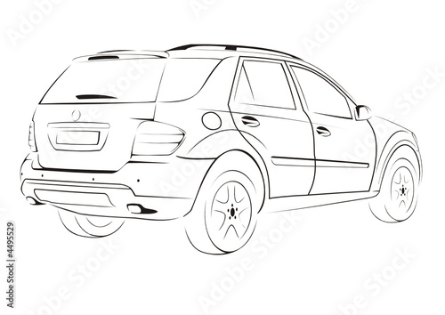 Offroader 3/4 angle right back view sketch illustration 