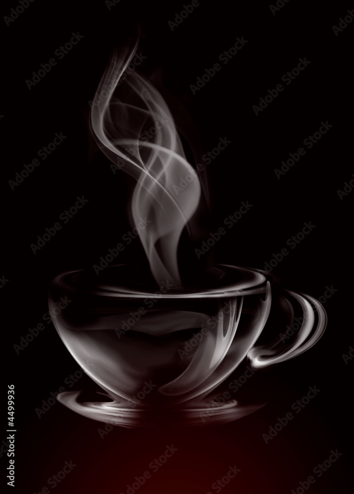 Fototapeta premium Artystyczna ilustracja Dymna filiżanka kawy na czerni