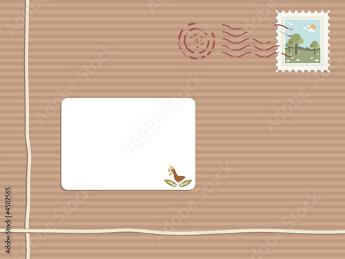 section of parcel with stamp and blank label